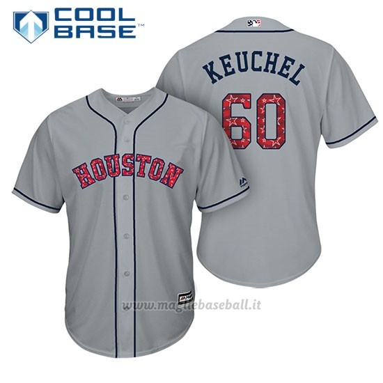 Maglia Baseball Uomo Houston Astros 2017 Estrellas y Rayas Dallas Keuchel Grigio Cool Base